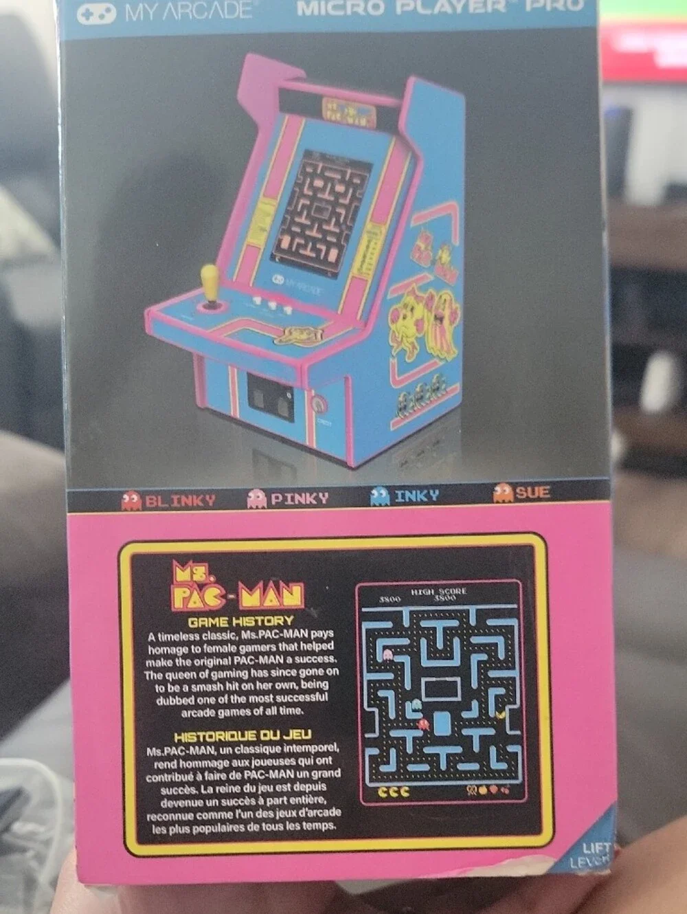 Arcade Ms. Pac-Man Micro Player Pro - Pink with Yellow Joystick